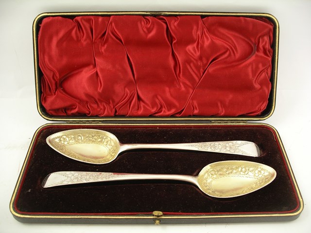 ROBERT GRAY OR ROBERT GORDON A PAIR OF GEORGE III OLD ENGLISH PATTERN TABLE SPOONS, having later