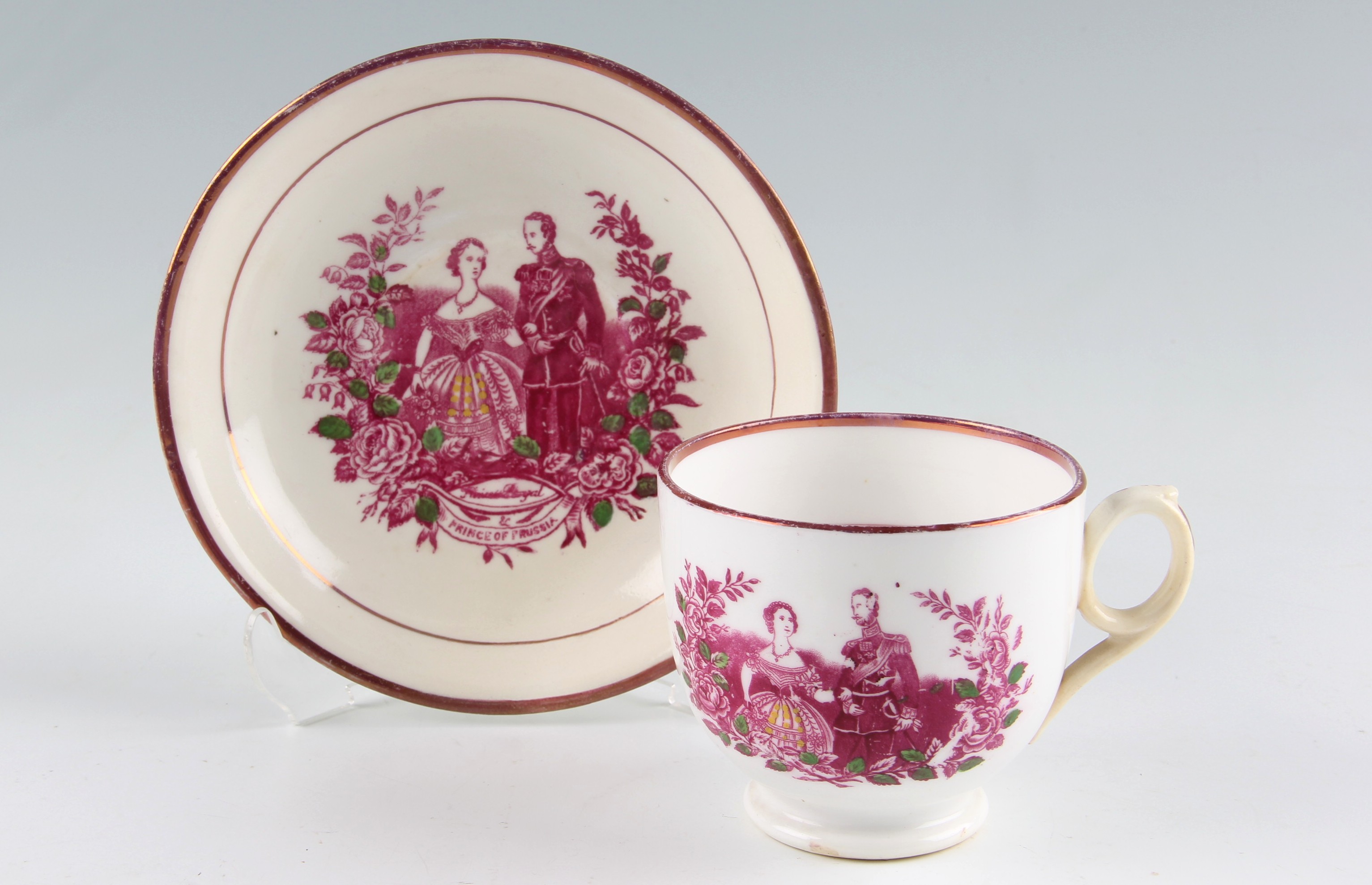 A 19th Century Staffordshire pottery Royal commemorative teacup and saucer depicting the Princess