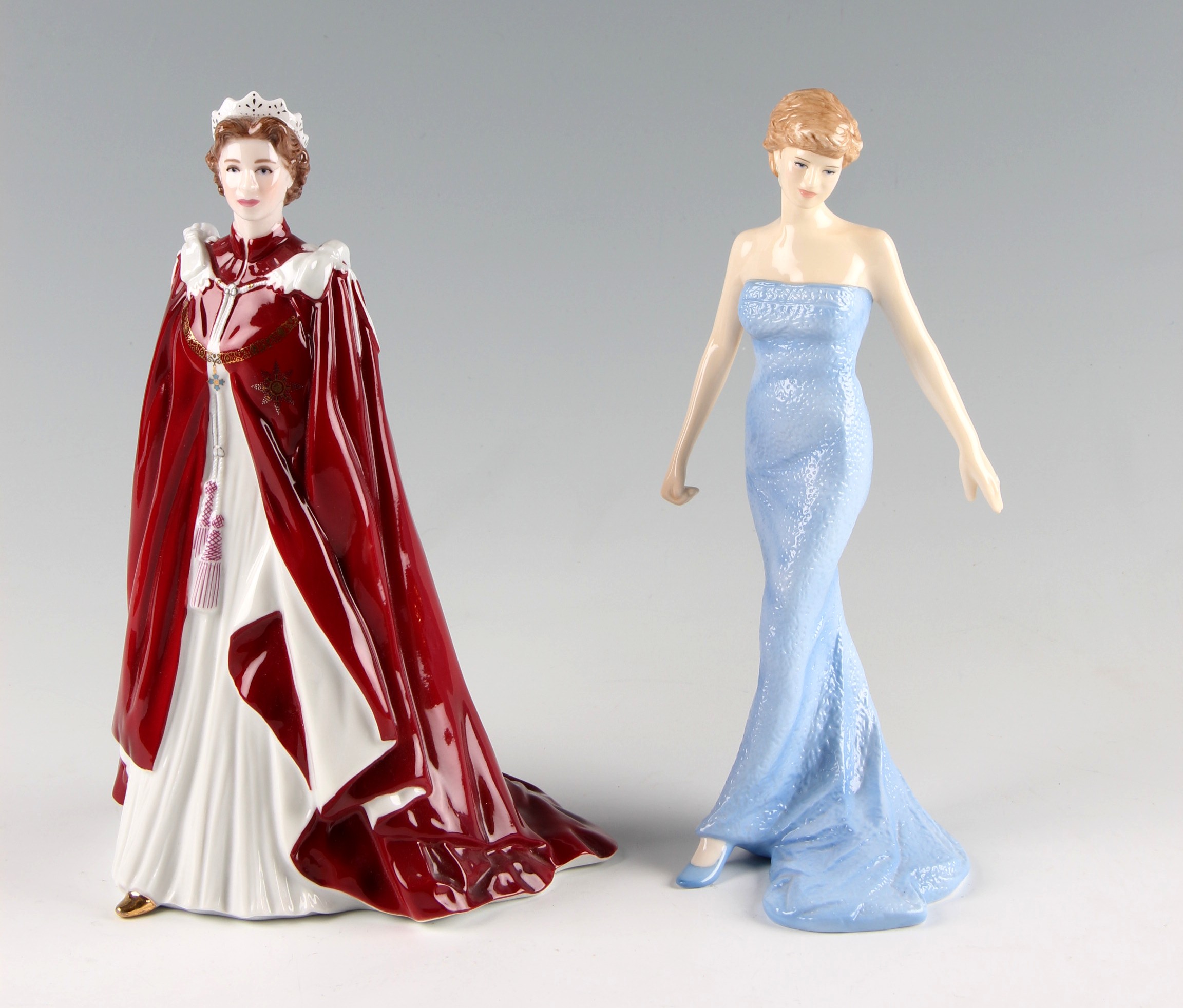 Two porcelain figures to include Royal Worcester H.R.H Queen Elizabeth II dressed in the robes of