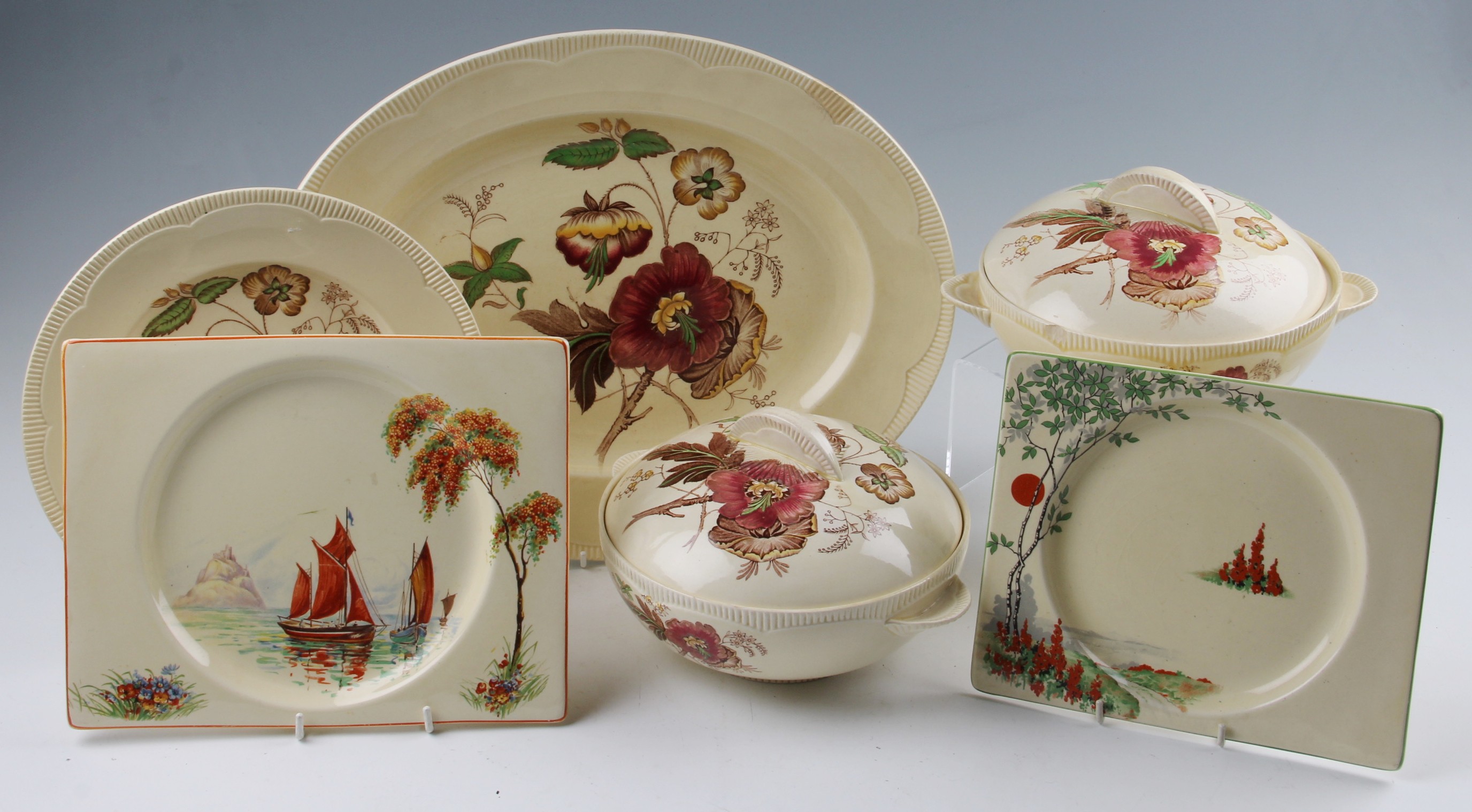 A parcel lot of Clarice Cliff and other wares to include a pair of tureens, oval meat platter,