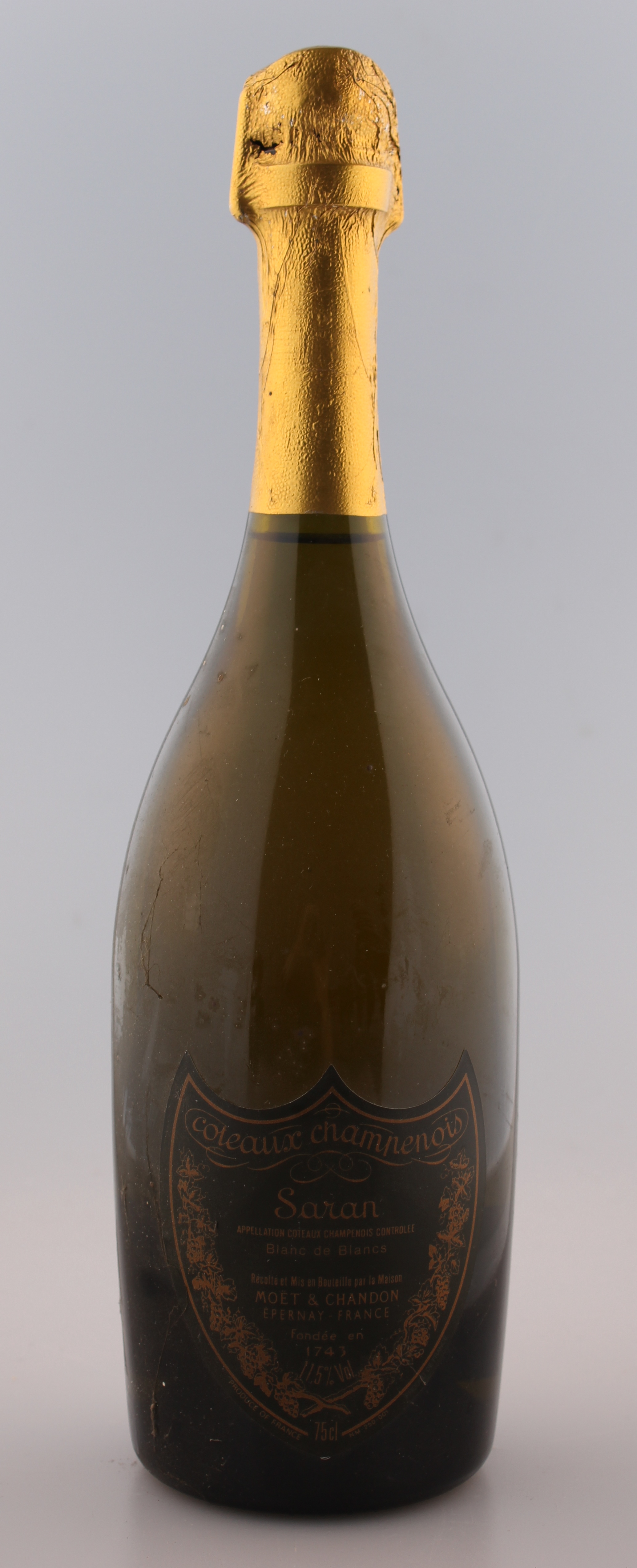 A bottle of Moet & Chandon Coteaux Champenois Saran Blanc de Blancs, Champagne, France, chardonnay.