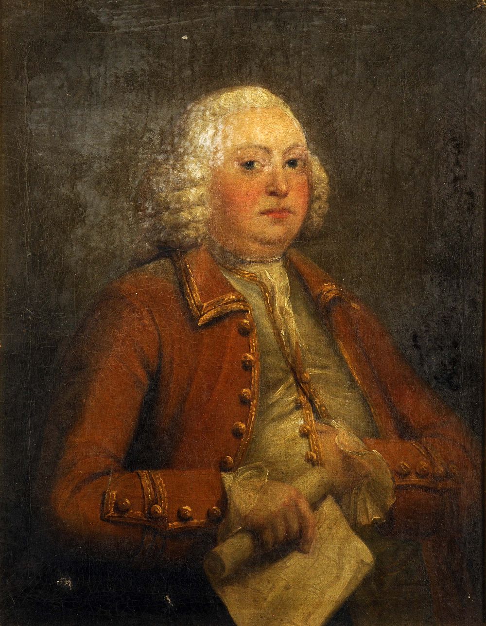 Framed, unsigned, oil on canvas, 18th Century half length portrait of a seated gentleman holding a