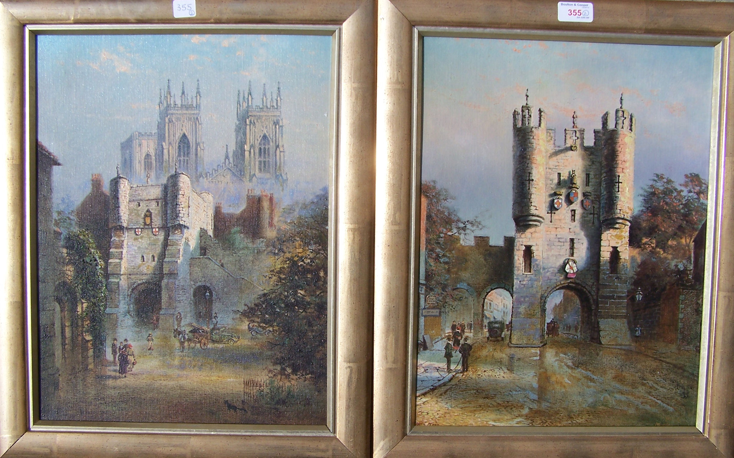 FRANK WOOD; a pair of Oil Paintings on Board of `Micklegate` and `Bootham Bar`, York, signed. Each