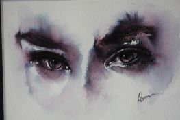 Louise Brown Watercolour Signed "Beautiful Eyes" 12.5 cm x 18 cm