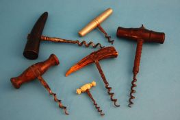 A miniature ivory corkscrew and a collection of five other corkscrews. (6)