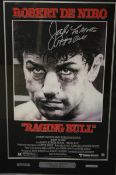 A large framed film poster "Raging Bull" signed by Jake LaMotta (Champions of Sport Memorabilia Ltd,