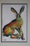 Ingrid Wheeler Watercolour Signed with initials "Red Hare" 27 cm x 18.5 cm