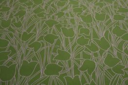 A roll of Sundour `Plato` fabric of stylised tulips on an apple green ground. 7m
