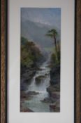 George Law Beetholme (c.1830- c.1880) Watercolour Signed "Landscape with waterfall" 37 cm x 15 cm