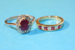 Two 9ct gold ruby and diamond rings.