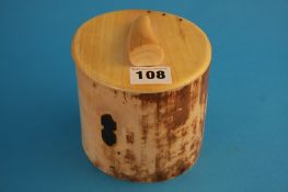 An ivory elephant tusk box and cover. 13 cm high