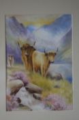 W G Parkin?? Watercolour Signed verso "Highland cattle"