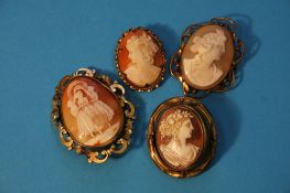 Four various Victorian Cameo brooches.