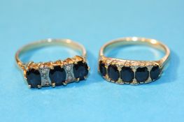 Two 18ct gold sapphire and diamond rings.