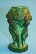 A Czechoslovakian green glass "Bacchanalian Ladies" vase designed by Henry Hoffman. 12.5 cm high