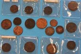 A collection of bronze coins Charles II to George III, various.