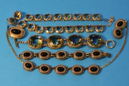 Two decorative costume jewellery sets including necklace, matching bracelet and earrings.
