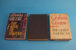 Graham Greene first edition "Our Man in Havana" published 1958, blue cloth with dust cover; Two