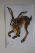 Azura Young Watercolour Signed and dated "Running Hare" 20 cm x 13.5 cm
