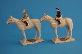 Two Carlton Ware crested ware china figures stamped "Newmarket" of a horse and jockey, showing