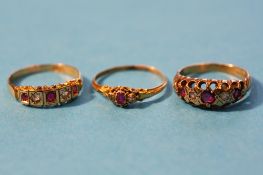 Three Victorian ruby and diamond rings.
