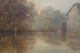 Edward Tucker c.1847-1910 (Edward Arden) Watercolour Signed"Riverscape with fisherman and