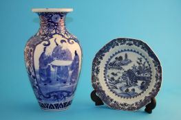 A Chinese blue and white vase decorated with panels of figures; and a 19th century Chinese