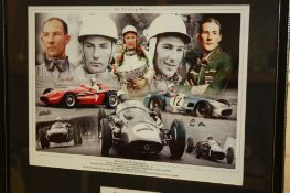 A framed "British Motor Racing Legend" montage autograph by Sir Stirling Moss and a framed