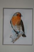 Ed Kagimu Watercolour Signed Studio label verso"Robin redbreast"22 cm x 18 cm