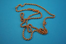 Two 9ct gold rope twist necklaces. Weight 31.5 grams
