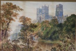 J Clark Pair Watercolour Signed"Richmond Castle" and "Durham Cathedral" 31 cm x 46 cm