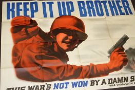An original American propaganda World War II poster dated 1943 "Keep it up brother".102 cm x 72 cm