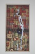 Louise Brown Watercolour on printed paper Signed"Nude in light"28 cm x 13.5 cm