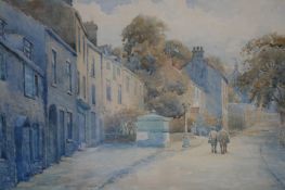 Thomas Edward Churnside Watercolour Signed"Village scene with horse being led up the street"29 cm x