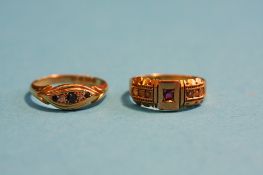 A Victorian 18ct gold sapphire and diamond ring and a Victorian 15ct gold ring.