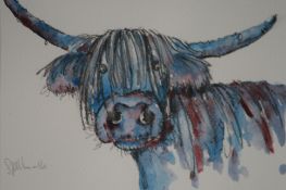 Suzanne Patterson Watercolour Signed"Heeland Coo"15 cm x 20 cm