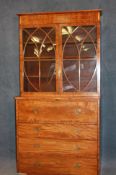 A 19th century mahogany secretaire bookcase with moulded cornice below 2 glazed doors, above a
