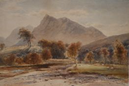 Edward Tucker c.1847-1910 (Edward Arden) Watercolour Signed"Lakeland landscape with sheep grazing"