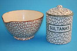 A Maling cobblestone bowl, brown; and a "Sultanas" storage jar. (2)16.5 cm diameter and 14.5 cm