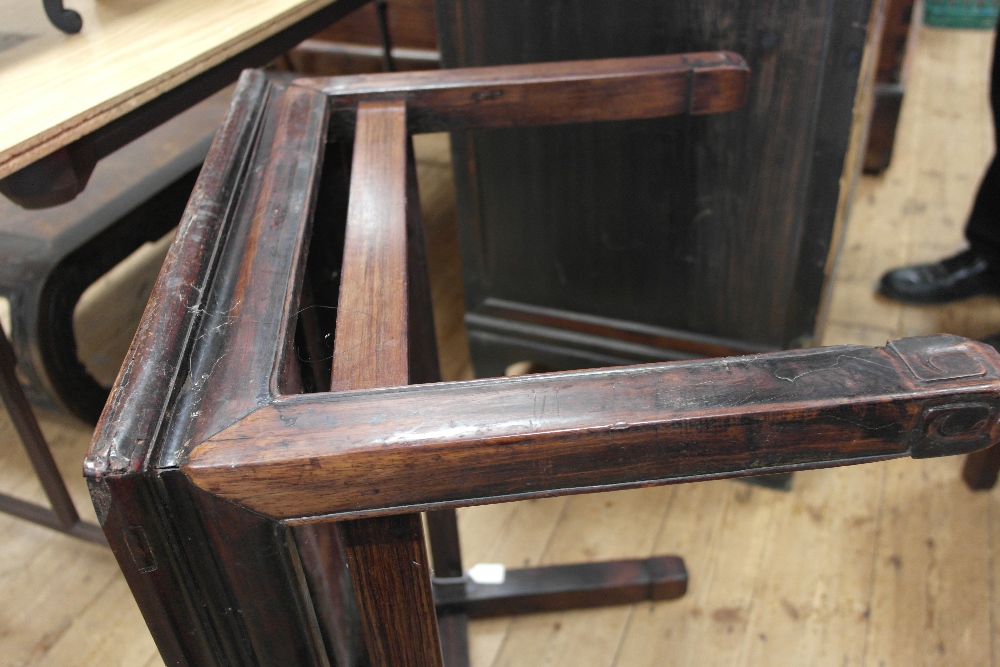 A Chinese Hardwood Table:
18th century 
on square legs joined by stretchers, H 45cm x W 76cm x D - Image 4 of 5