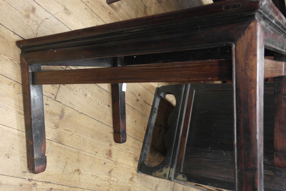 A Chinese Hardwood Table:
18th century 
on square legs joined by stretchers, H 45cm x W 76cm x D - Image 5 of 5