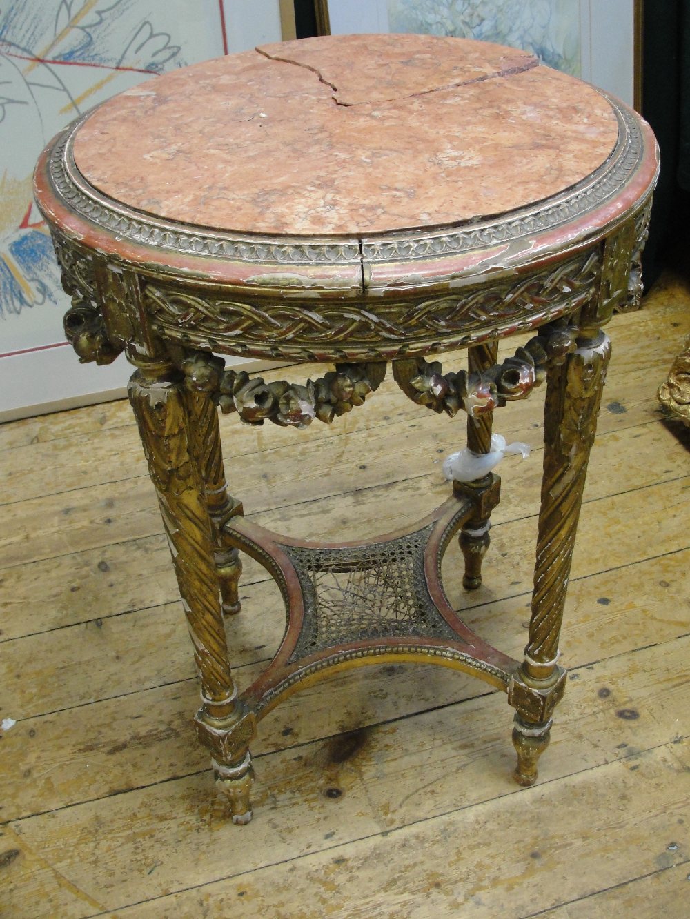 A Late 19th Century Giltwood and Marble Topped Circular Table:
the laurel swags suspended from a - Image 4 of 4