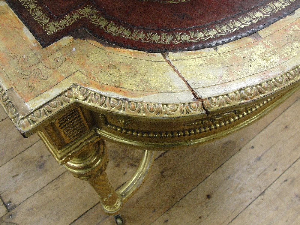 A 19th Century Shaped Rectangular Giltwood Desk in Louis XVI style:
the tooled red leather top - Image 4 of 10