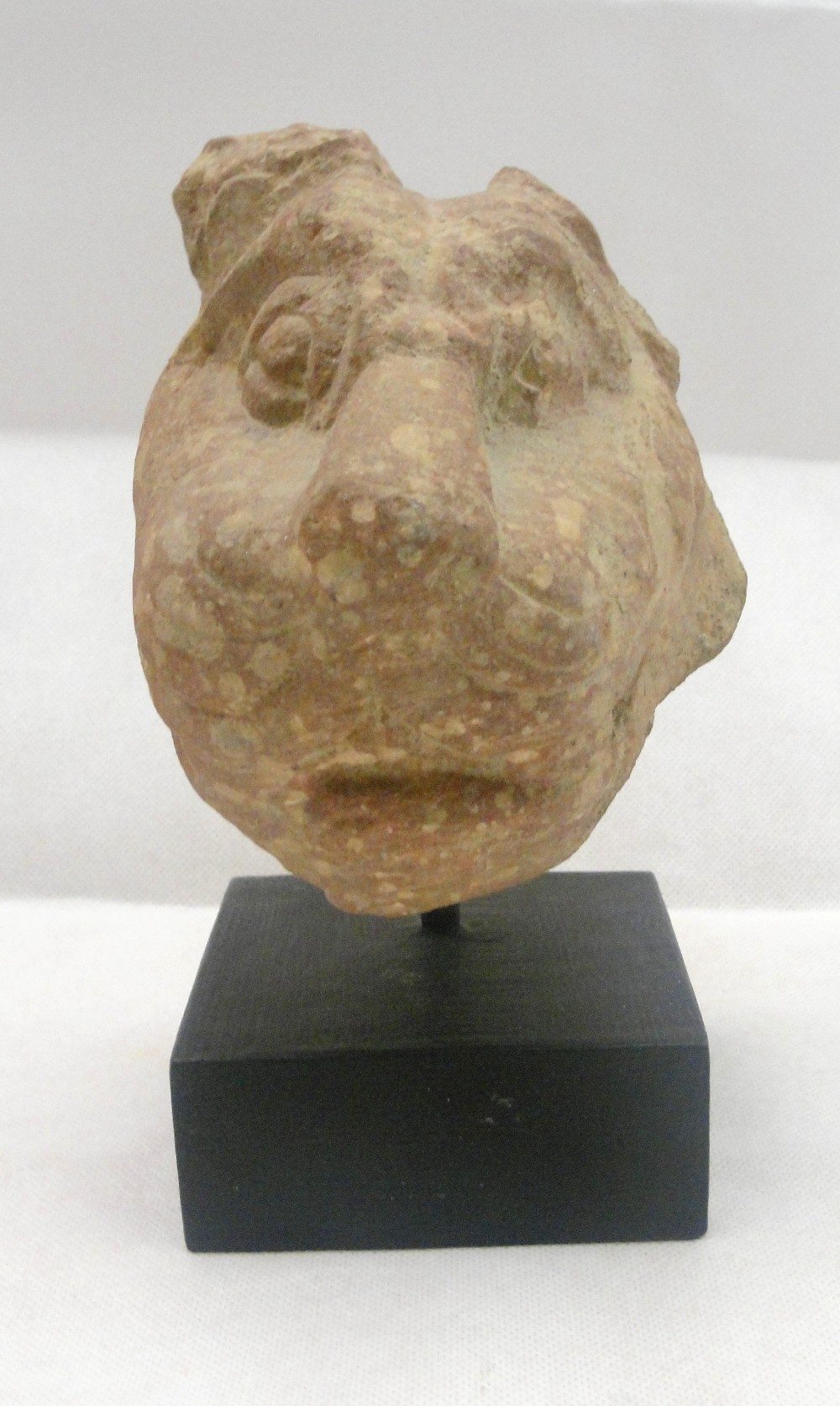 A 1st-2nd Century Stone Tiger's Head:
a carved red sandstone mounted tiger's head: Mathura