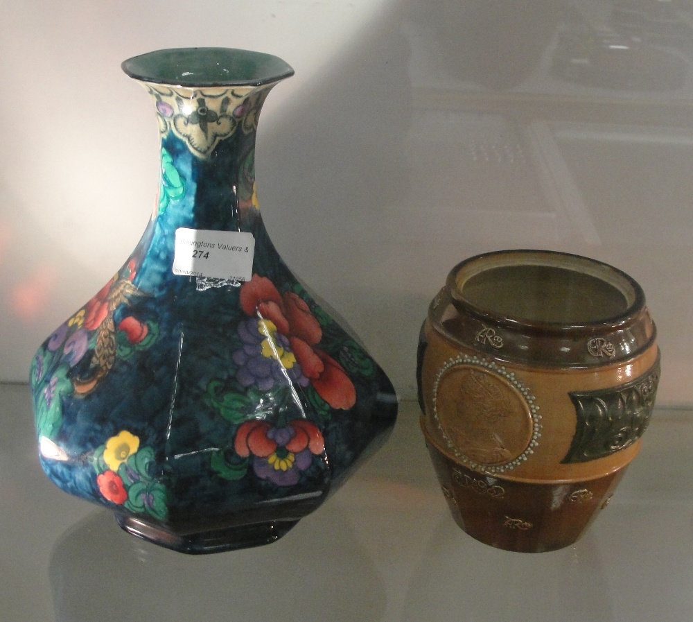 A Royal Doulton tobacco jar without lid; together with a Losolware 'Magnolia' vase