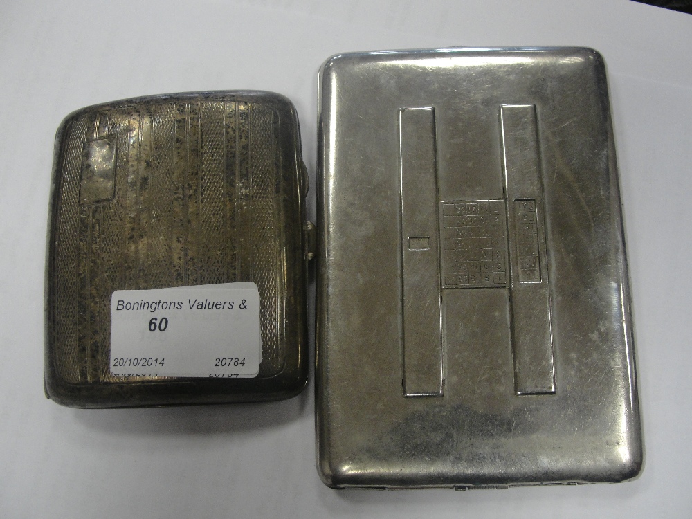 A HM silver cigarette case; together with an EPNS calendar example