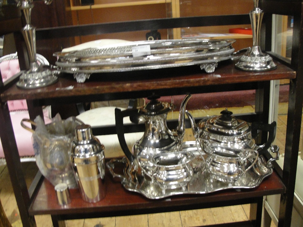 A quantity of EPNS to inc a galleried tray, a four-piece tea/coffee set etc