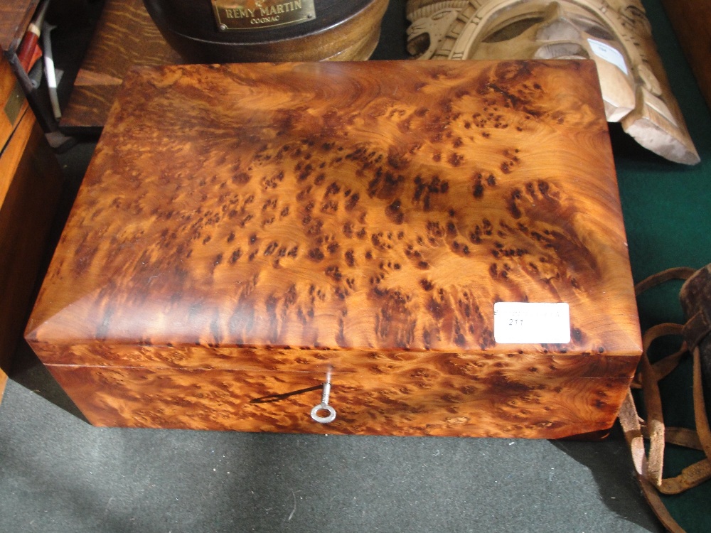 A 20th century burr walnut cigar box