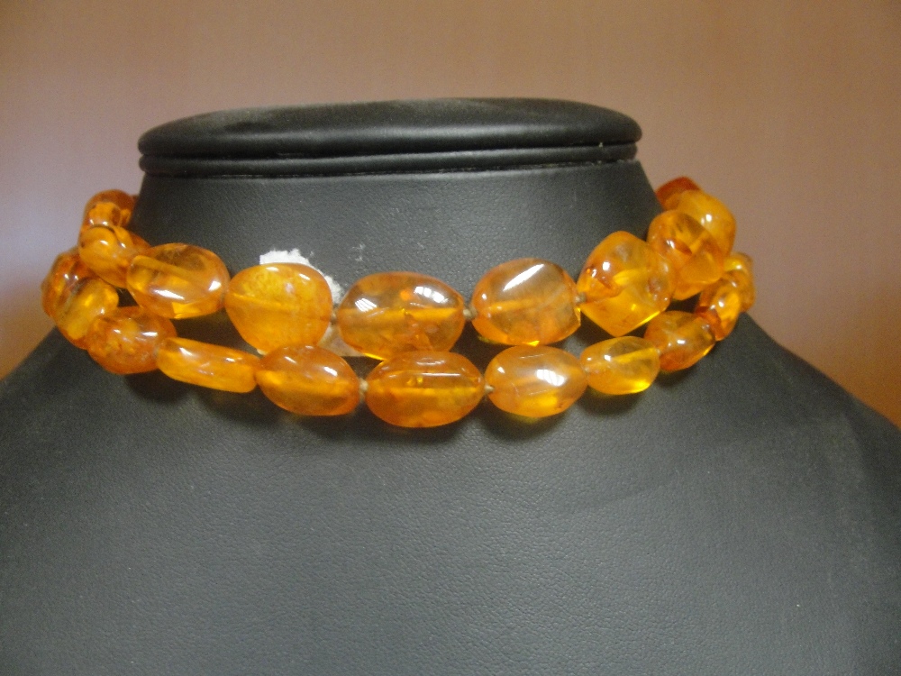 An amber bead necklace