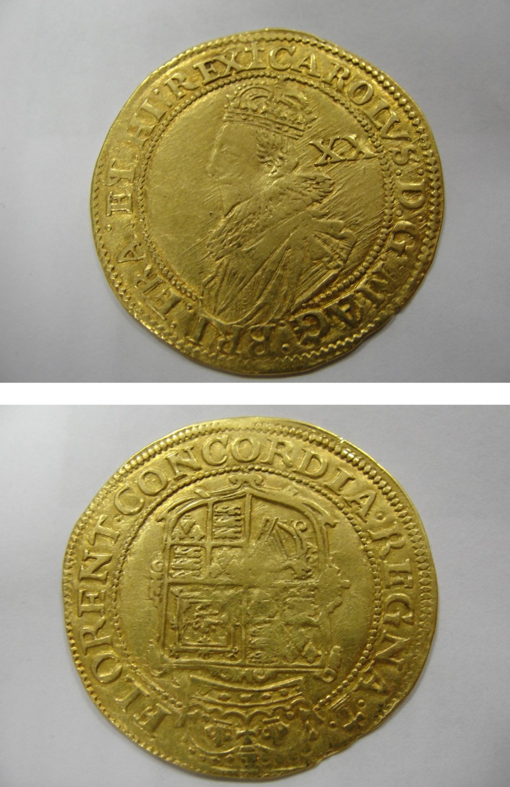 Charles I (1625-1649) Gold Unite, Mintmark Cross Calvary: good fine grade